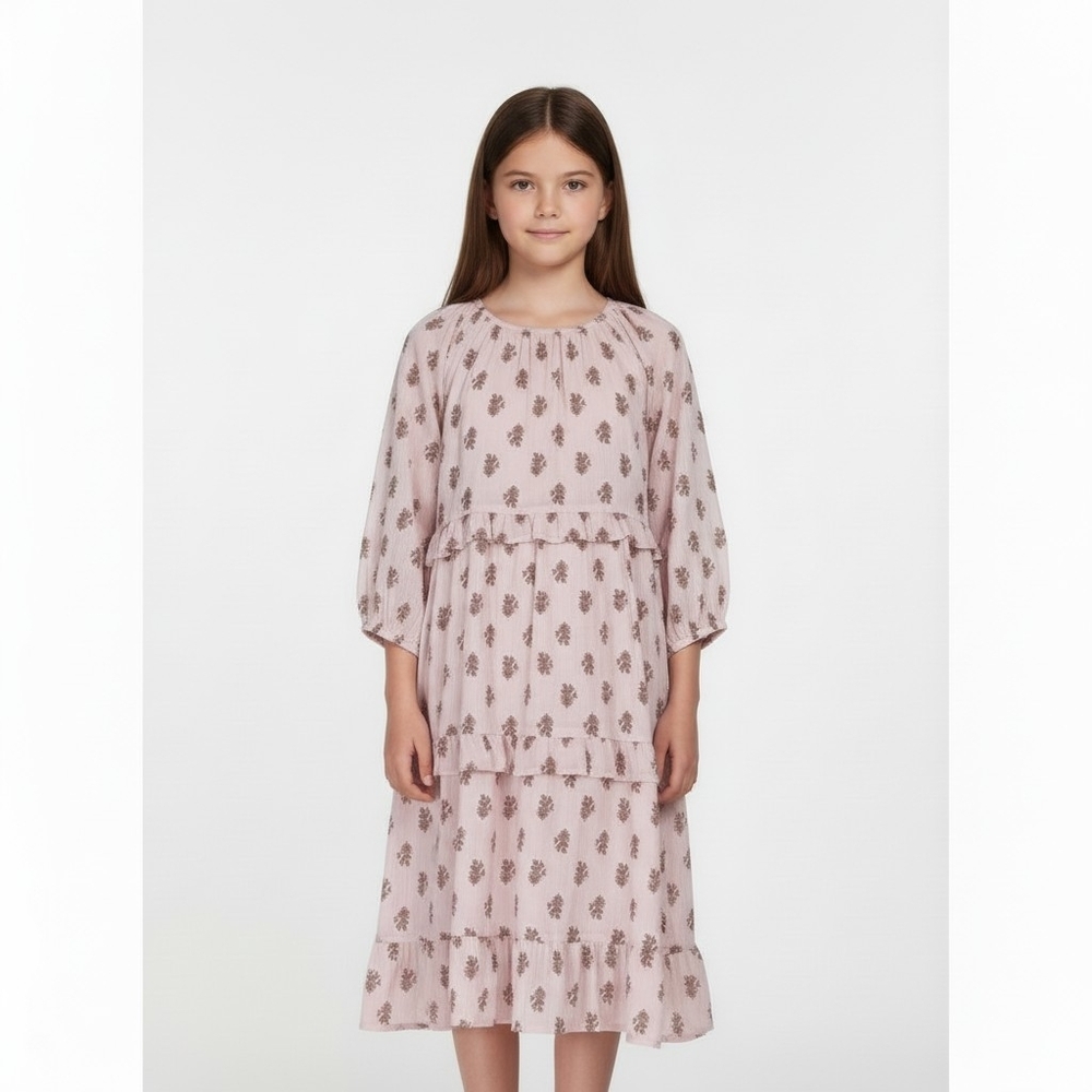 Wonder Nation Girls Chiffon Peasant Dress Size L 10-12 Elbow Length Sleeve Pink - Picture 2 of 10